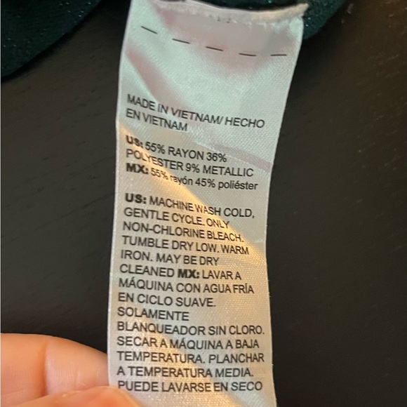 Chico’s Lurex Pleat Sleeve Pullover Sweater Emerald Green Shimmery Size M - Picture 8 of 11